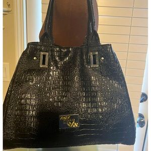 Designer PINKO LOVE BAG Large Black PATENT Python Pattern LEATHER Handbag